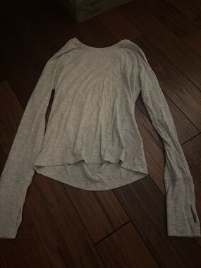 aerie Light Gray Ribbed Long-Sleeve Crop Top